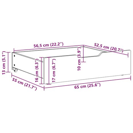 Bedlades 2 st 65x55x17 massief grenenhout wasbruin 8