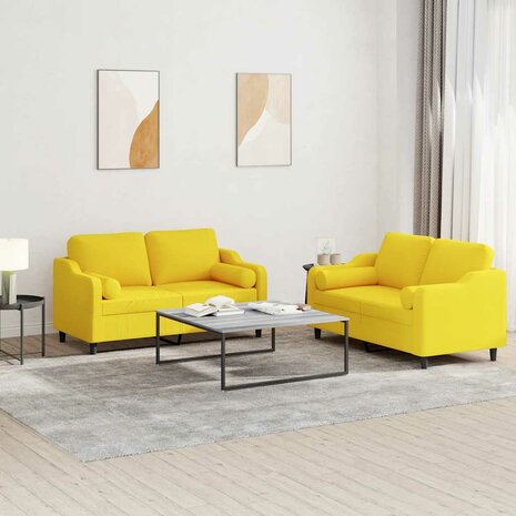 2-delige Loungeset met kussens stof lichtgeel 1