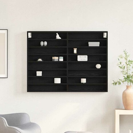 Vitrinekast Zwart Eiken 100 x 8,5 x 75 cm Bewerkt hout 4