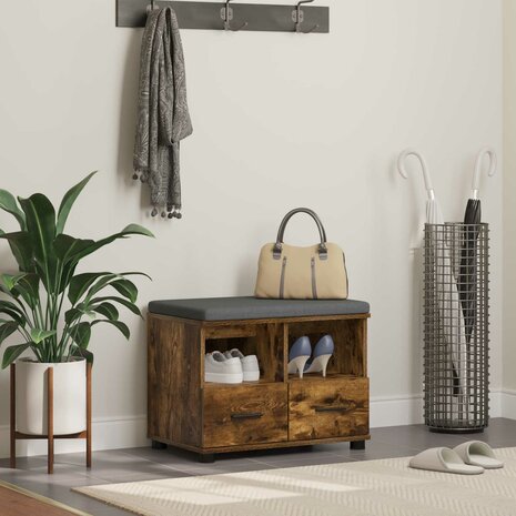 Halbank met kussen met lade Gerookt eiken 60 x 38 x 46 cm 1