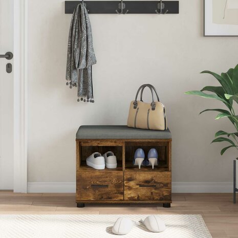 Halbank met kussen met lade Gerookt eiken 60 x 38 x 46 cm 4