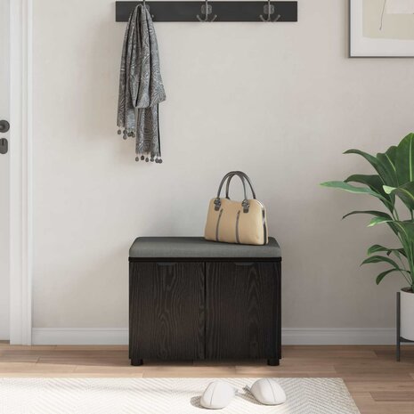 Halbank met kussen met opslag Zwart Eiken 60 x 38 x 46 cm 4