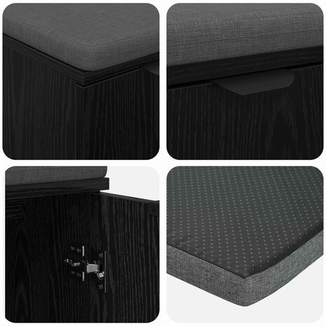 Halbank met kussen met opslag Zwart Eiken 60 x 38 x 46 cm 9