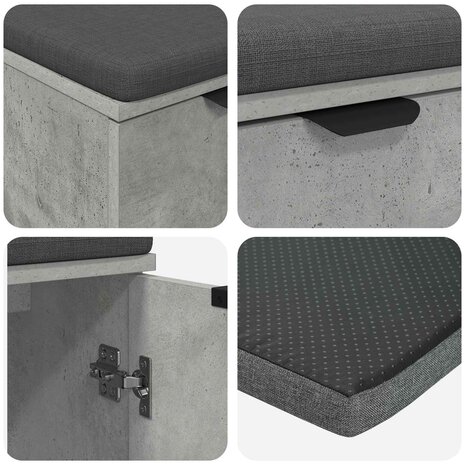 Halbank met kussen met opslag Beton Grijs 60 x 38 x 46 cm 9