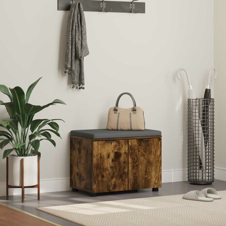 Halbank met kussen met opslag Gerookt eiken 60 x 38 x 46 cm 1