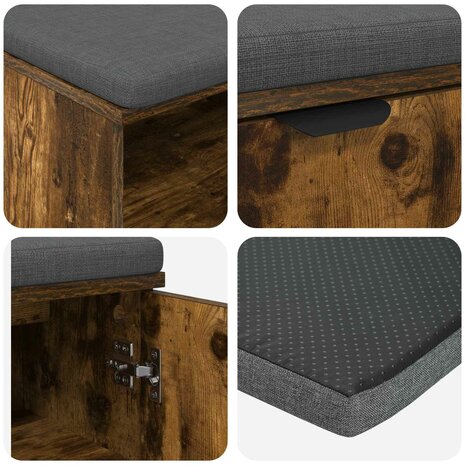 Halbank met kussen Effen Gerookt eiken 60 x 38 x 46 cm 9