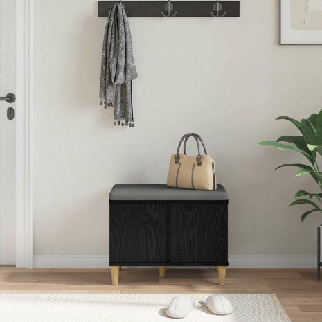 Halbank met kussen met opslag Zwart Eiken 60 x 38 x 46 cm 4