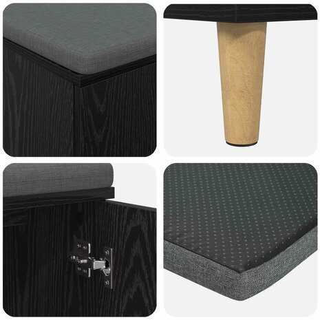 Halbank met kussen met opslag Zwart Eiken 60 x 38 x 46 cm 9