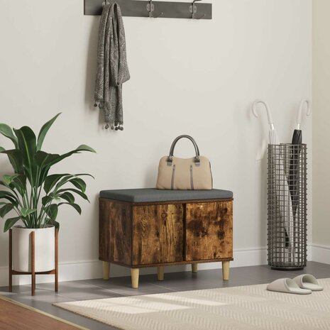 Halbank met kussen met opslag Gerookt eiken 60 x 38 x 46 cm 1
