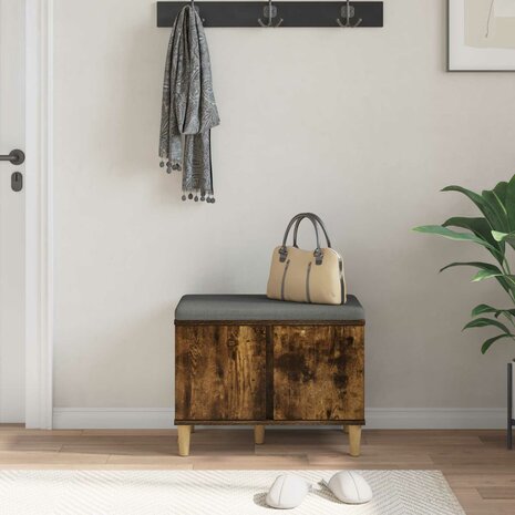 Halbank met kussen met opslag Gerookt eiken 60 x 38 x 46 cm 4