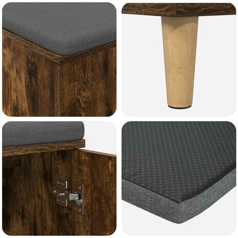 Halbank met kussen met opslag Gerookt eiken 60 x 38 x 46 cm 9