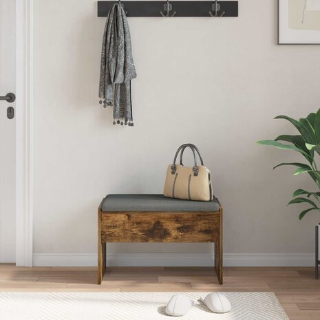 Halbank met kussen Gerookt eiken 60 x 38 x 46 cm 4