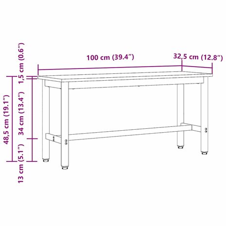 Eetbank Zwart Eiken 100 x 32,5 x 48,5 cm 9