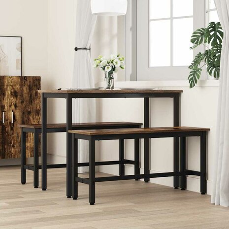 Eetbank Gerookt eiken 100 x 32,5 x 48,5 cm 3