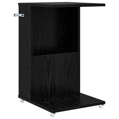 Bijzettafel met wiel Zwart Eiken 40 x 35 x 60 cm Bewerkt hout 2