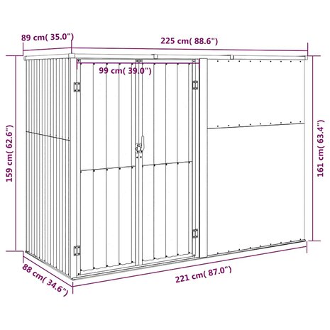 Tuinschuur 225x89x161 cm gegalvaniseerd staal antracietkleurig 7