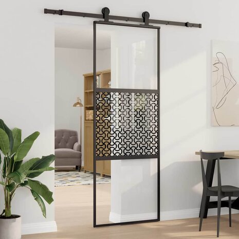 Glazen deur Fretwerk Zwart 90 x 2 x 205 cm Aluminium 1