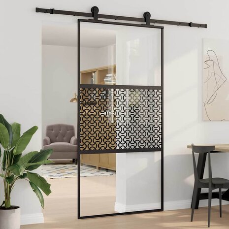 Glazen deur Fretwerk Zwart 90 x 2 x 205 cm Aluminium 1