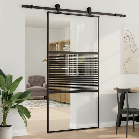 Glazen deur Gestreept Zwart 90 x 2 x 205 cm Aluminium 1