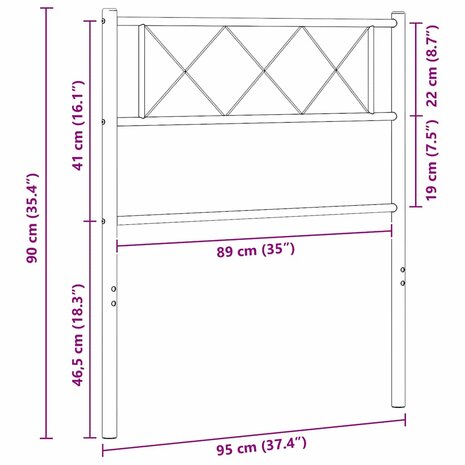 Vervangend hoofdbord 90 cm metaal zwart 6