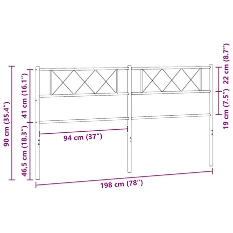 Vervangend hoofdbord 193 cm metaal wit 8