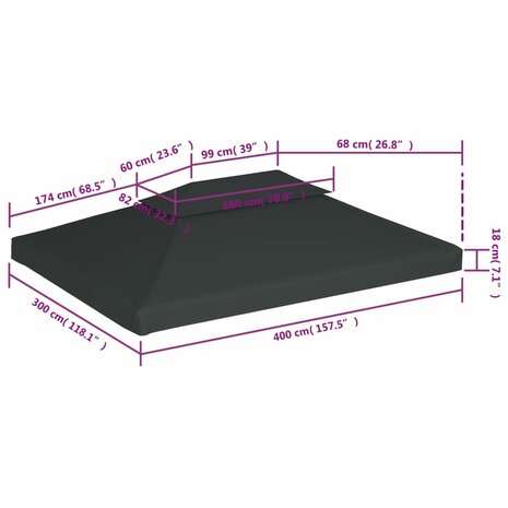 Prieeldak 2-laags 4x3m 310 g/m&sup2; antracietkleurig 6