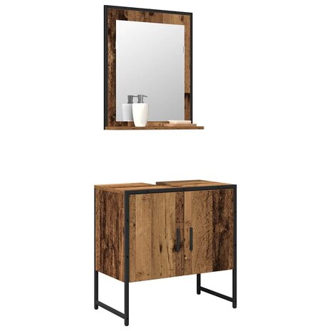 Badkamermeubelset Wandgemonteerd 2 pcs Bruin Bewerkt hout 3