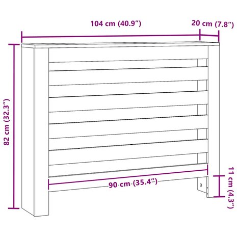 Radiatorafdekking Zwart Eiken 104 x 20 x 82 cm Bewerkt hout 9