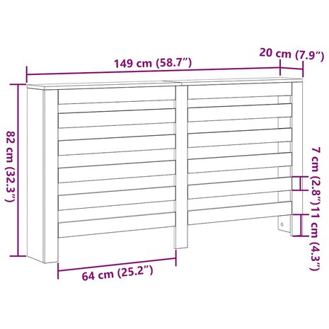Radiatorafdekking Zwart Eiken 149 x 20 x 82 cm Bewerkt hout 9
