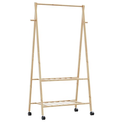 Kledingrek met schappen en wielen 96x45,5x155,5 cm bamboe 1