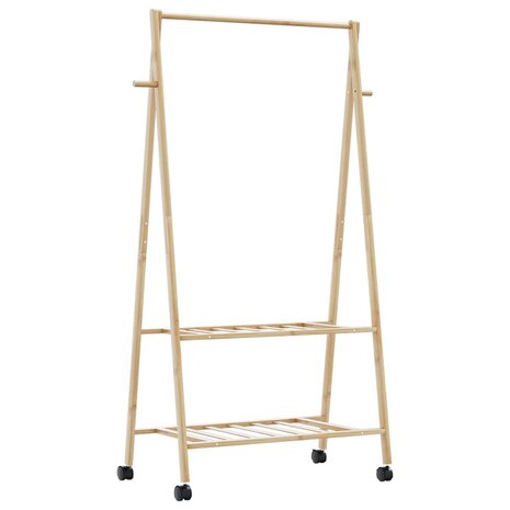 Kledingrek met schappen en wielen 96x45,5x155,5 cm bamboe 6