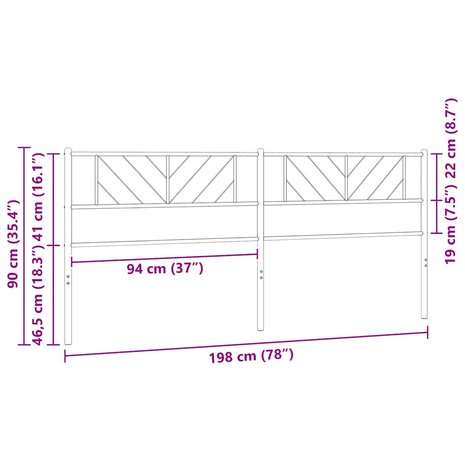 Vervangend hoofdbord 193 cm metaal wit 8