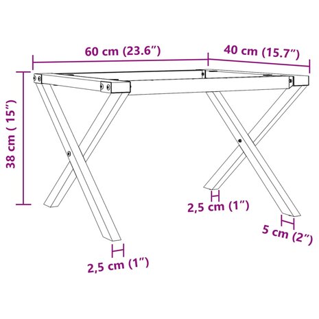 Salontafelpoten X-frame 60x40x38 cm staal 9