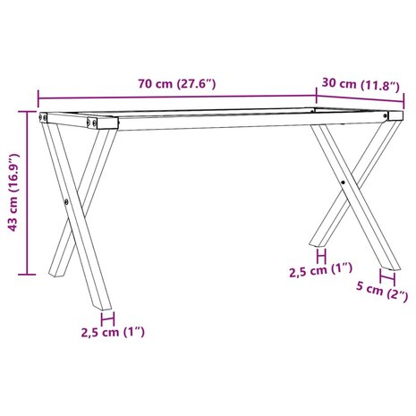 Salontafelpoten X-frame 70x30x43 cm staal 9