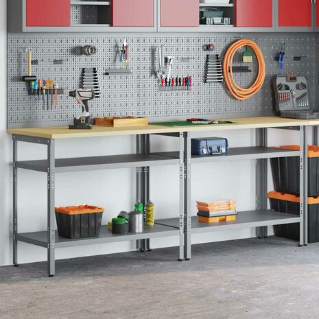 Werkbankset met plank 2 pcs Beige en Grijs 200 x 55 x 85 cm 1