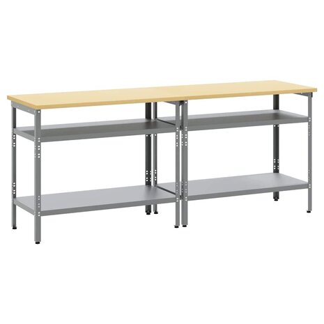 Werkbankset met plank 2 pcs Beige en Grijs 200 x 55 x 85 cm 2