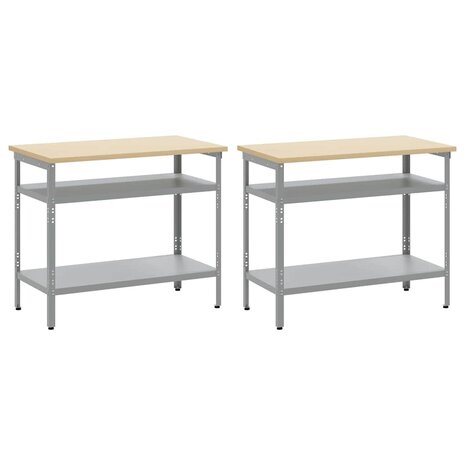 Werkbankset met plank 2 pcs Beige en Grijs 200 x 55 x 85 cm 3