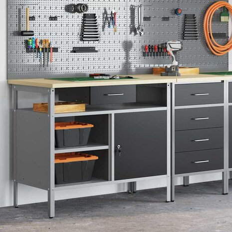 Werkbank met lade met plank Zwart en Grijs 100 x 55 x 85 cm 1