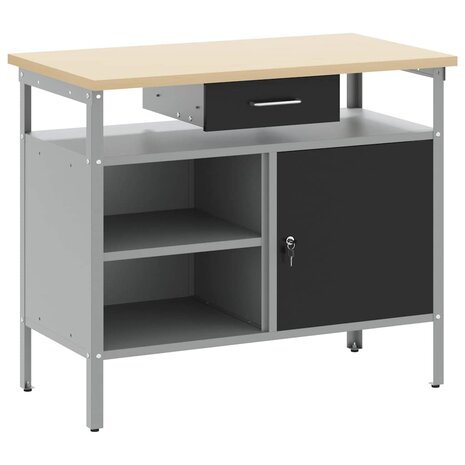 Werkbank met lade met plank Zwart en Grijs 100 x 55 x 85 cm 2