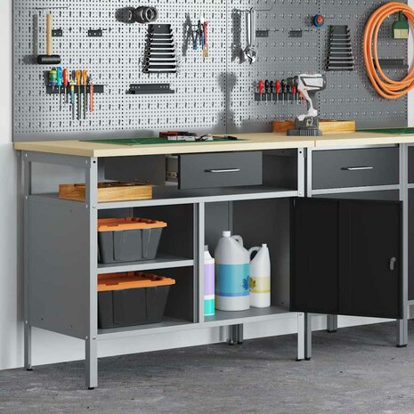 Werkbank met lade met plank Zwart en Grijs 100 x 55 x 85 cm 4