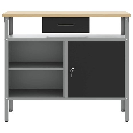 Werkbank met lade met plank Zwart en Grijs 100 x 55 x 85 cm 6