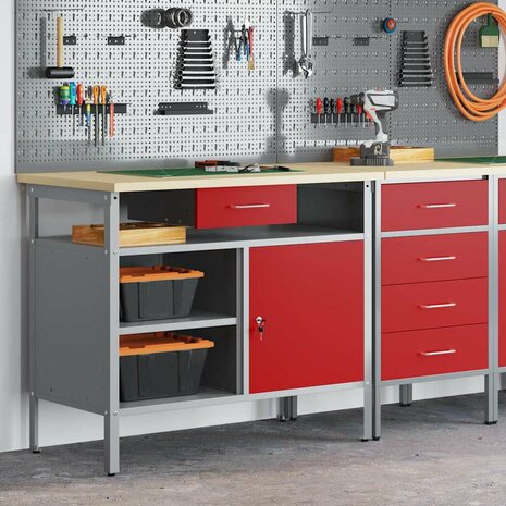 Werkbank met lade met plank Rood en Grijs 100 x 55 x 85 cm 1