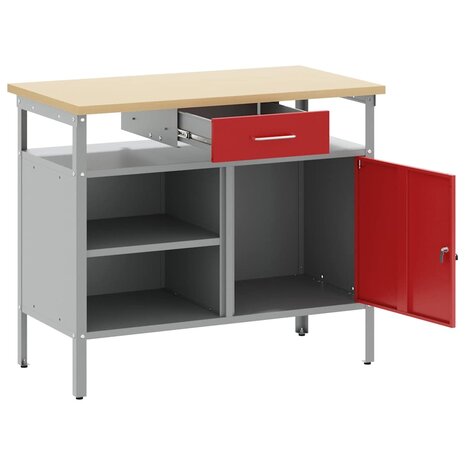 Werkbank met lade met plank Rood en Grijs 100 x 55 x 85 cm 5