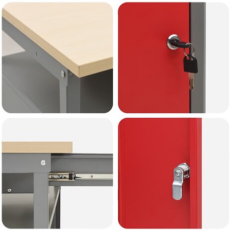 Werkbank met lade met plank Rood en Grijs 100 x 55 x 85 cm 9