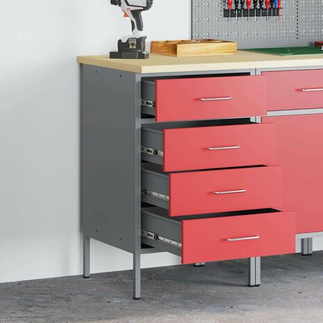 Werkbank Rood en Grijs 50 x 55 x 85 cm Engineered hout en staal 1
