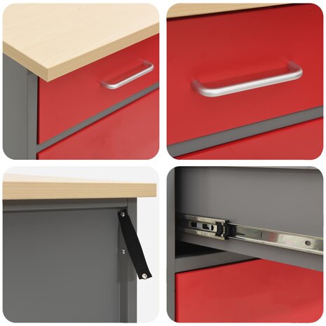Werkbank Rood en Grijs 50 x 55 x 85 cm Engineered hout en staal 6