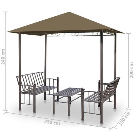 Tuinpaviljoen met tafel en bankjes 180 g/m&sup2; 2,5x1,5x2,4 m taupe	 5