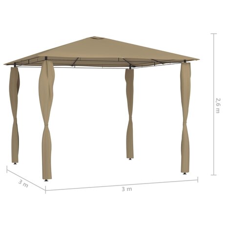 Prieel met paalhoezen 160 g/m&sup2; 3x3x2,6 m taupe 4