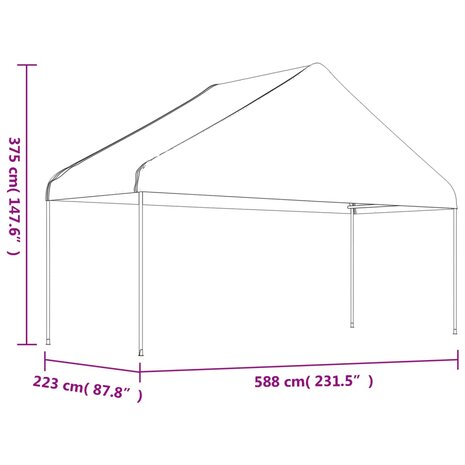 Prieel met dak 5,88x2,23x3,75 m polyetheen wit 4