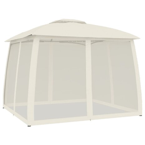 Prieel zijwanden van gaas en dubbel dak 2,93x2,93 m staal cr&egrave;me 5